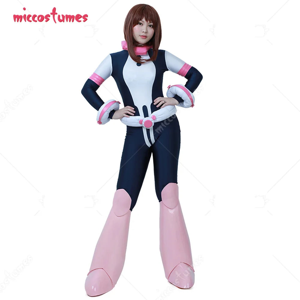 Miccostumes 24Hours Shipping Women's Anime Hero Uraraka Cosplay Suit Costume with Waist Piece and Neckwear