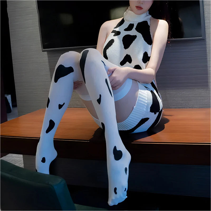 Cos Cow Cosplay Costume Maid Anime Girl Backless Lingerie Turtleneck Sweater Japanese Cute Clothing Lolita Uniform with Stocking