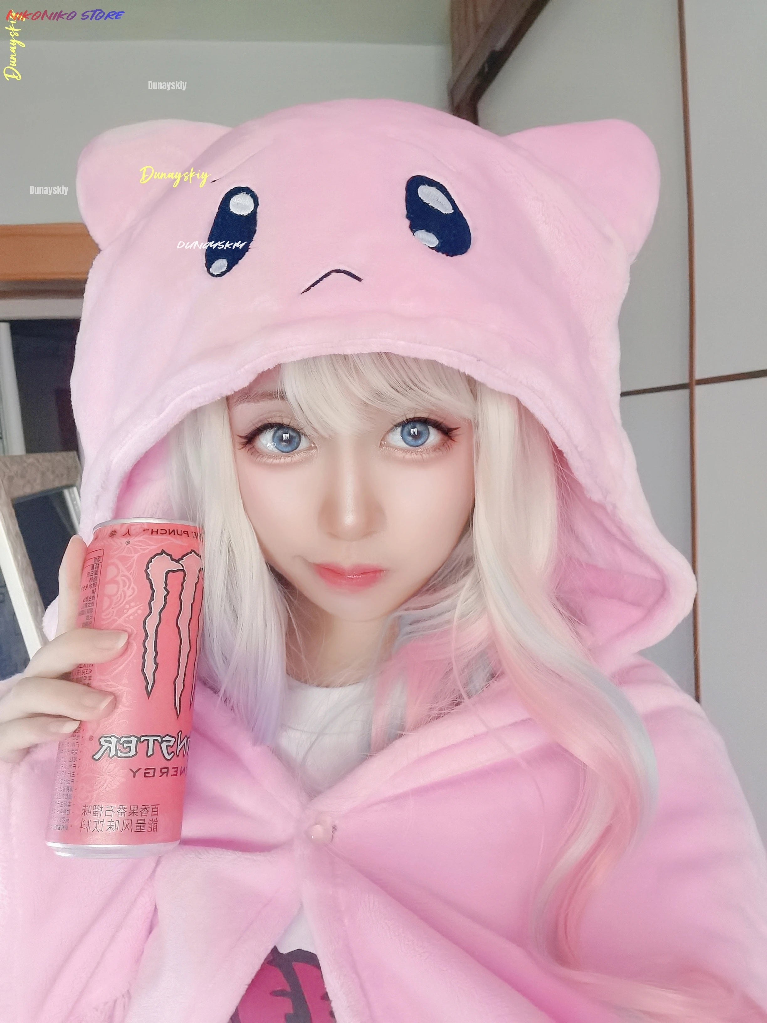 Game Needy Girl Overdose KAngel Cosplay A P Pink Cat Head Air Conditioning Carpet Anchor Girl Heavy Dependence On COS Sugar