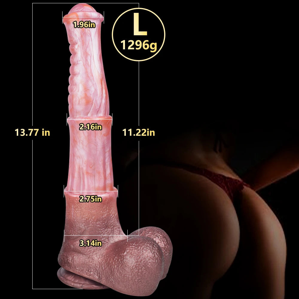 Realistic Horse Dildo with Suction Cup for Women, Lifelike Veins & Testicles Silicone Design, Giant 13.77Inch Masturbation Toy