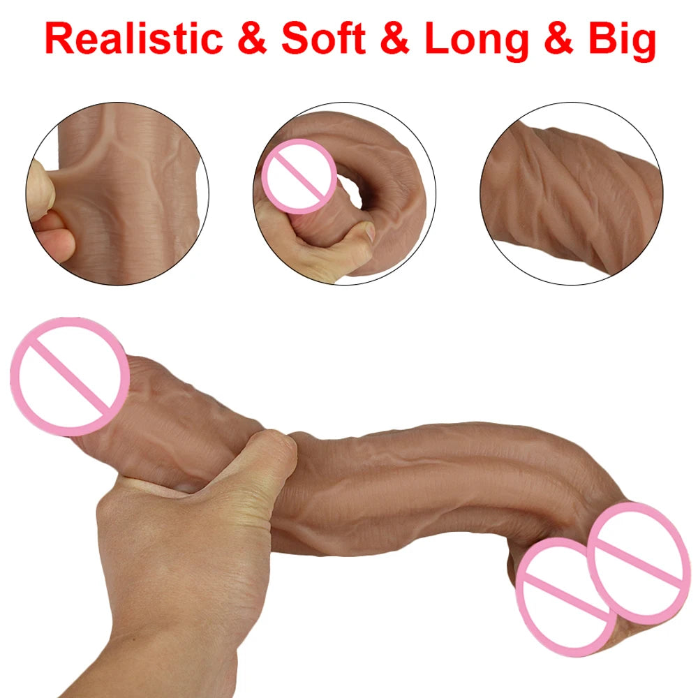 Super Long Realistic Dildo Soft Big Penis Silicone No Vibrators Lesbian Strapon Vagin Anal Sting Sex Toys For Womans Maturbators
