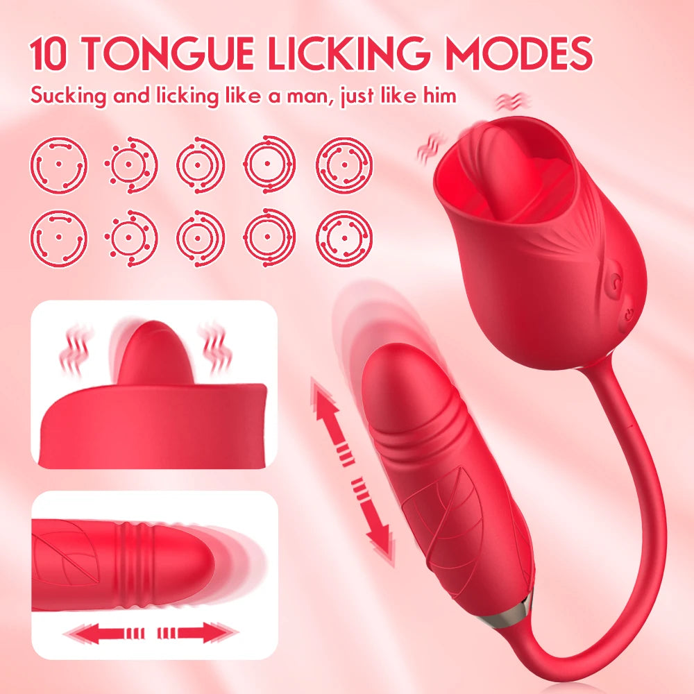 Licking Vibrator for Women Clitoral Nipple Stimulator Massager Thrusting Dildo 2 in 1 Sex Toy for Women Adult Sex Products