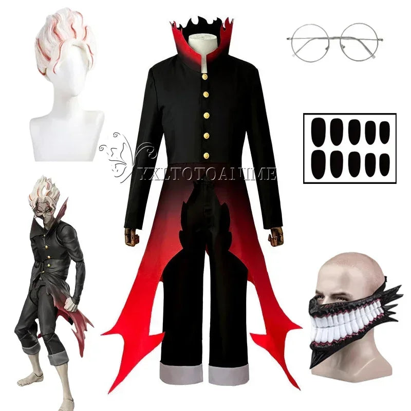 Dandadan Okarun Ken Takakura Cosplay Costume Wig Turbo Granny Powers Black Collar Uniform Curly Short Hair Halloween Party Suit