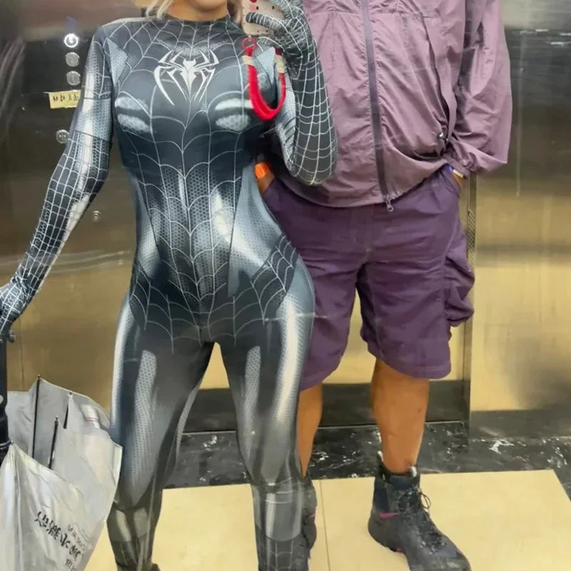 Good Quality Superhero Female Spider Man Cosplay Tight Jumpsuit Black Spider Sexy Cosplay Costume Halloween Party Costume Mask