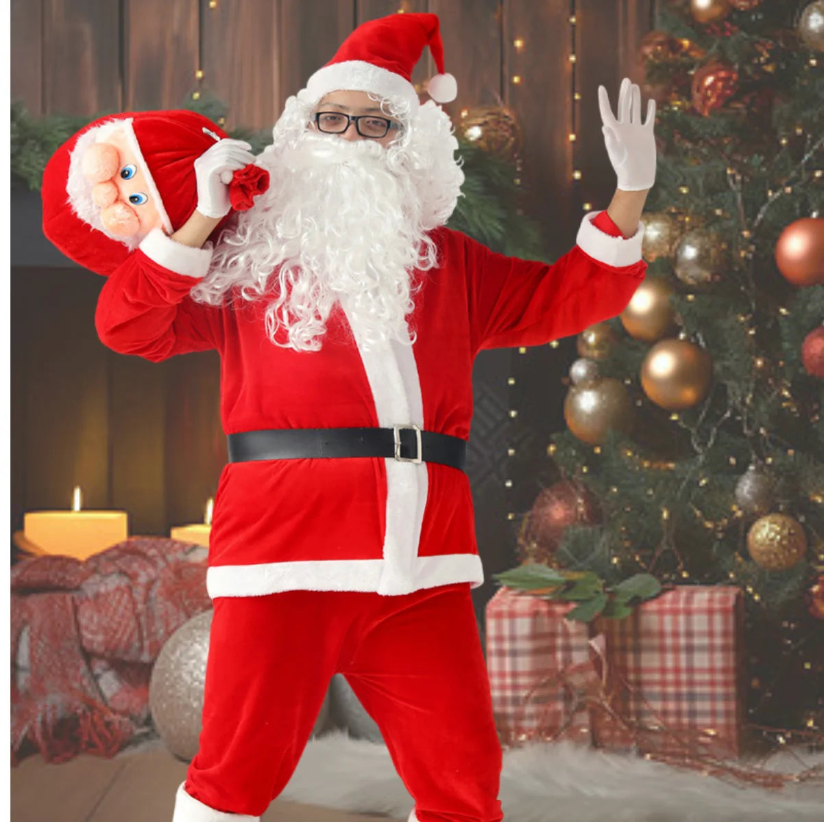 New Year Christmas Eve Cosplay Family Party Clothes Santa Claus Costume Christmas Complete Dress Up Outfits For Men