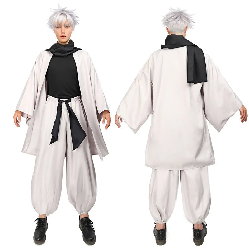 DAZCOS Satoru Cosplay Haori Kimono Jacket Men with Scarf Satoru Costume Adult Outfits Japan Kimono Comic-Con Carnival Clothing