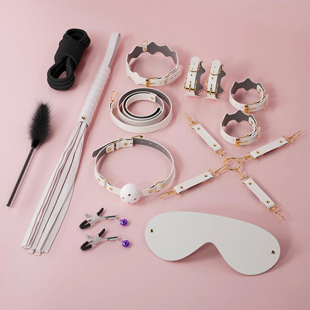 11 PCS/SET Sex Leather Bdsm Bondage Kit Bed Restraints SM Slave Fetish Handcuff Sex Toys for Couples Sexy Erotic Toys Sex Tools