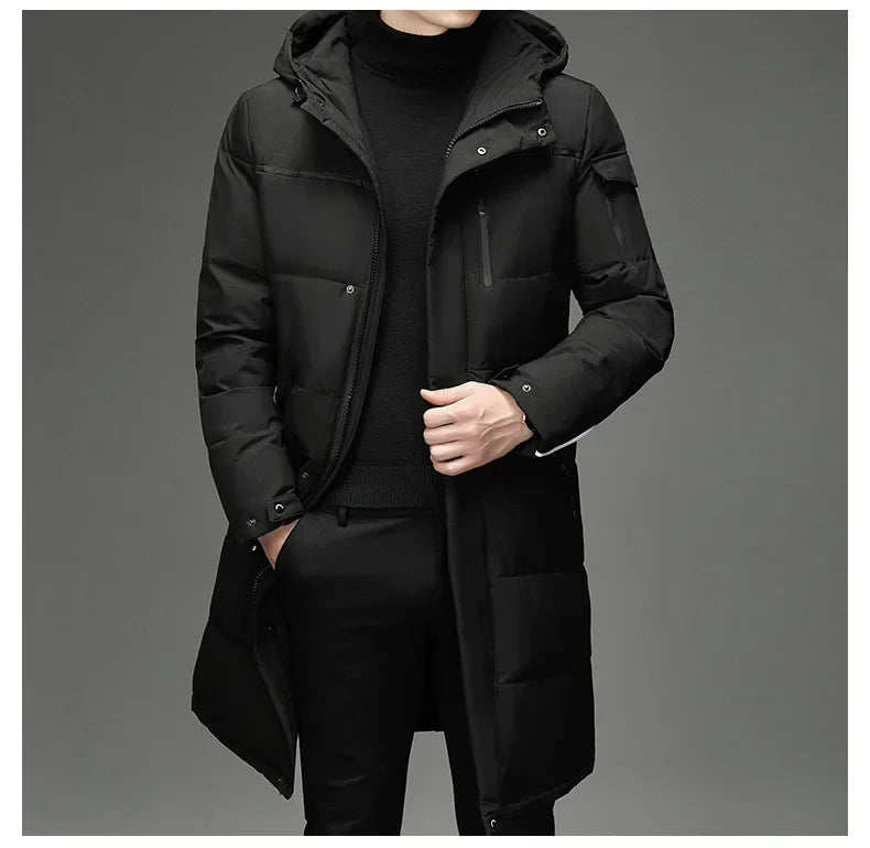 New Fashion Men 90% White Duck Down Hooded Jackets Men's Winter Thick Warm Waterproof Parka Overcoat Down Jackets Long Parka 5XL