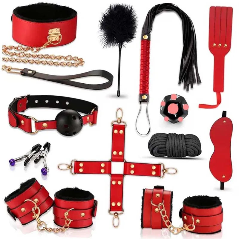 High quality BDSM Genuine Leather Bondage Set Fetish Handcuffs Collar Gag Whip Erotic Sex Toys For Women Couples Adult Games