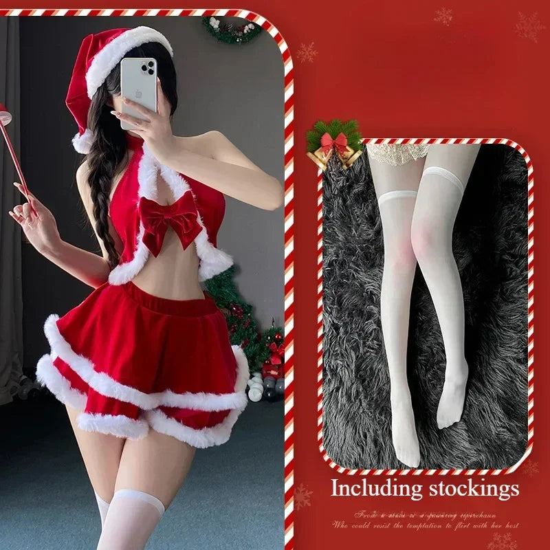 Sexy Christmas Dress Santa Claus Series Costume Xmas Party Girl Red Dress Cloak Rope Unifrom Sexy Pajamas Club Party Cosplay