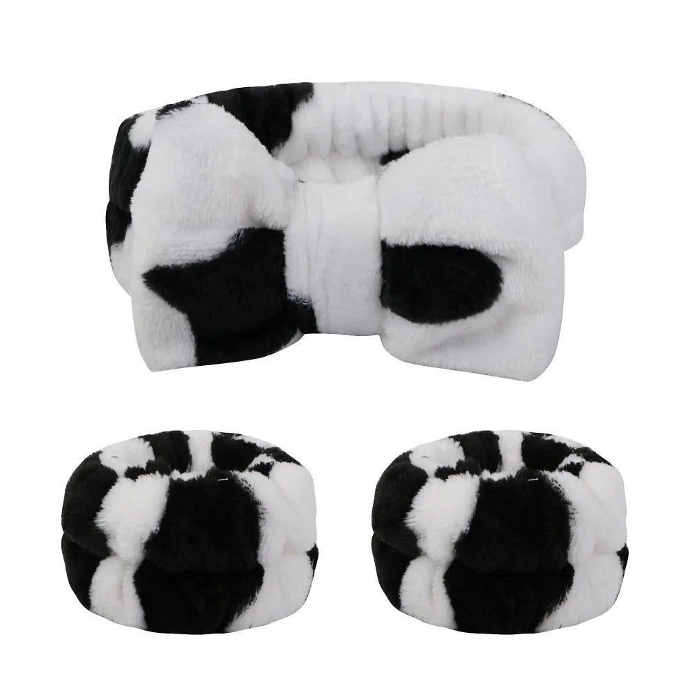 Flannel front bow elastic headband face wash and makeup headband waterproof wrist cover hair tie headband
