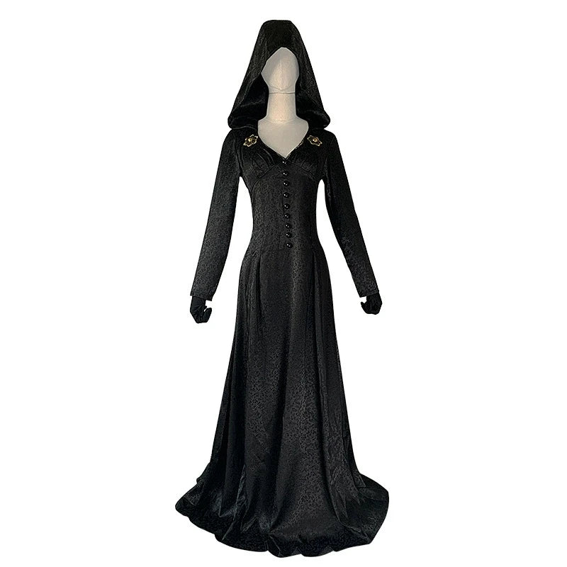 Medieval costume Daughter of Lady Dimitrescu Cosplay Costume Gothic Long Dress with Hood Vampire Bella Cassandra Halloween Dress