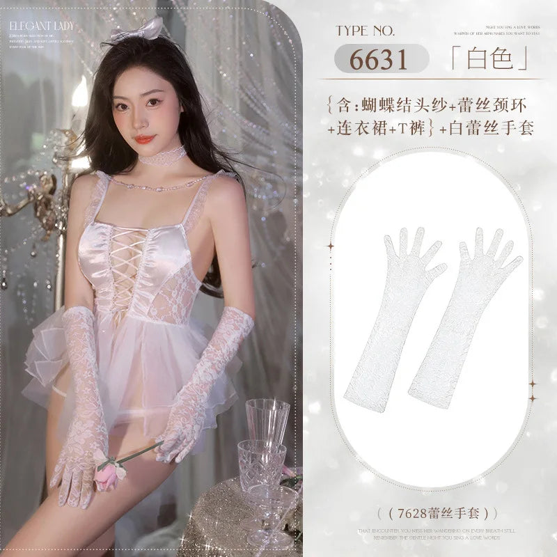 jimiko Costume Women Cosplay Bridal Wedding Lingerie Set Wedding Night Sexy Lingerie Erotic Playwear Tulle Lingerie Playwear Set