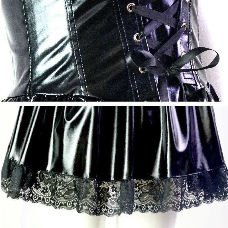 Misa Amane Cosplay Costume Death Note Cos Imitation Leather Sexy Dress Wig Stockings Necklace Uniform Outfit For Women Halloween