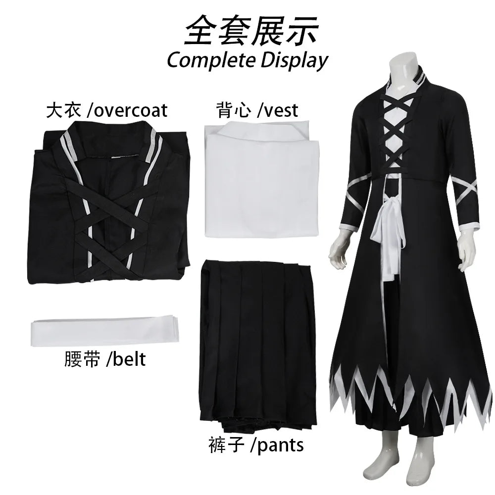 Anime BLEACH Kurosaki Ichigo Cosplay Costume Japanese Manga Cosplay Black and White Outfit Halloween Role Play Uniform for Men
