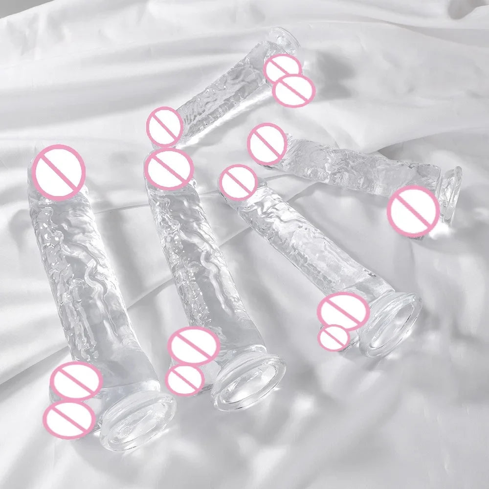 Realistic Transparent Jelly Dildos G-Spot Masturbation Sex Toy for Women Masturbator Vagina Wiht Strong Cup Ddildo Penis Adult18