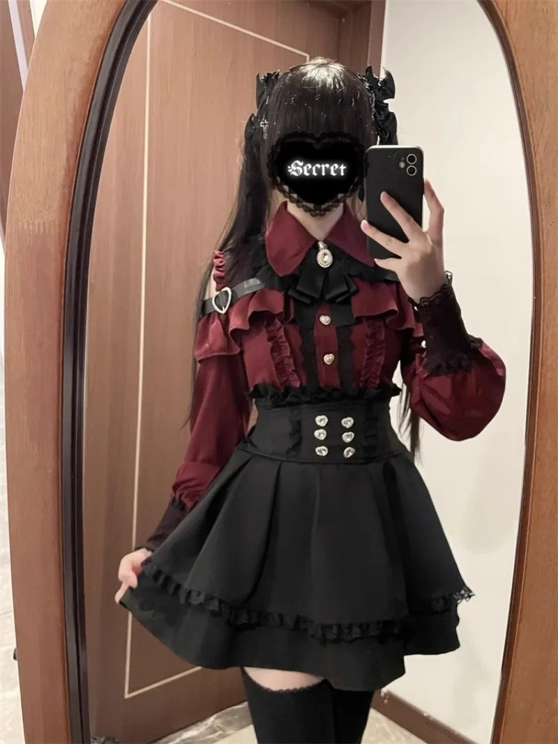 Jirai Kei Outfit Lolita Girl Cosplay Jk Uniform Cute Dress Black Skirt Women Costume Stage Performence Clothes Anime Dresses