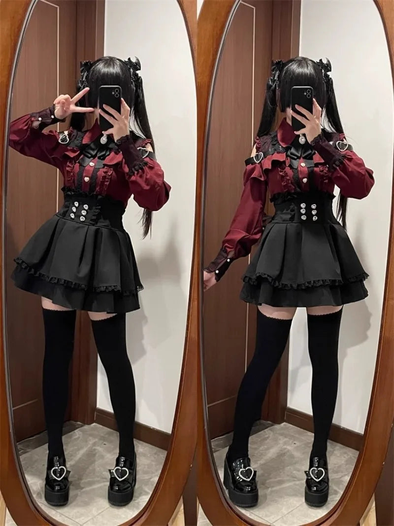 Jirai Kei Outfit Lolita Girl Cosplay Jk Uniform Cute Dress Black Skirt Women Costume Stage Performence Clothes Anime Dresses