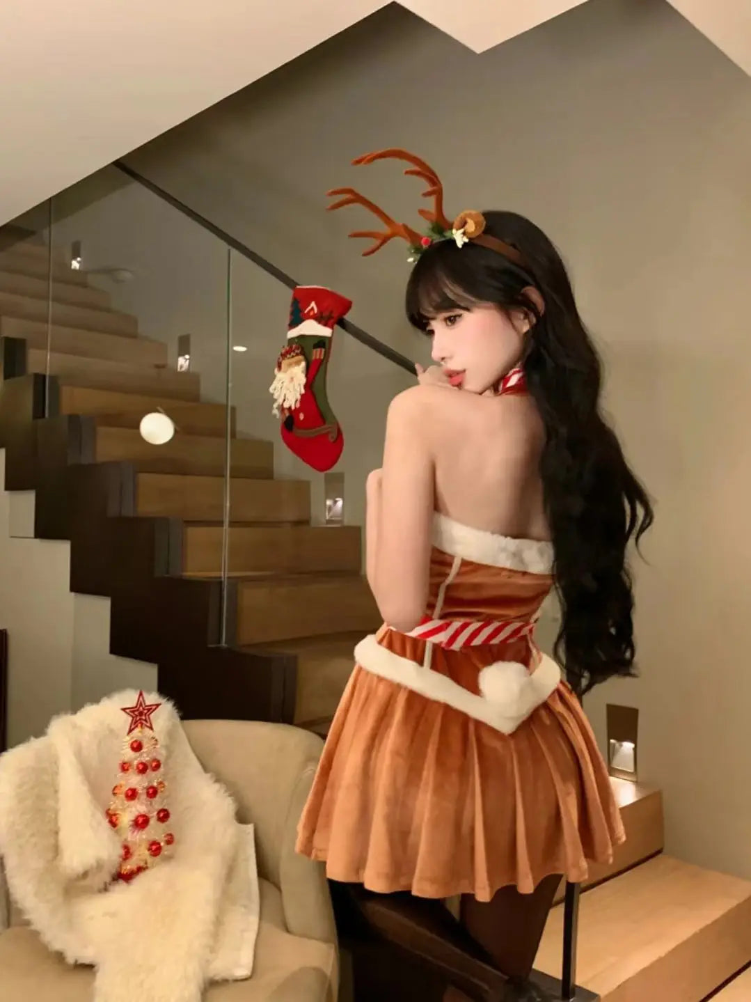 Christmas Cosplay Costume Sexy Reindeer Rudolph Xmas Party Performance Photoshooting Tempting Uniform Hot Seductive Pure Desire