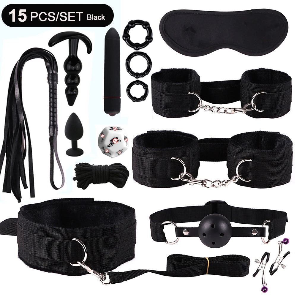 Sex Toys BDSM Bondage Set Erotic Bed Games Handcuffs Ankle Nipple Clamps Whip Spanking Slave Collars Adults Sex Game For Couples
