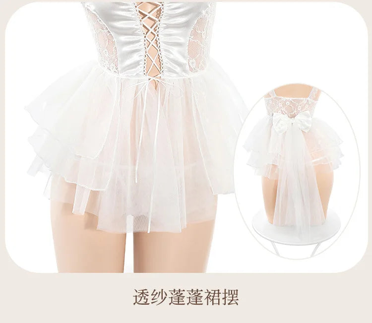 jimiko Costume Women Cosplay Bridal Wedding Lingerie Set Wedding Night Sexy Lingerie Erotic Playwear Tulle Lingerie Playwear Set