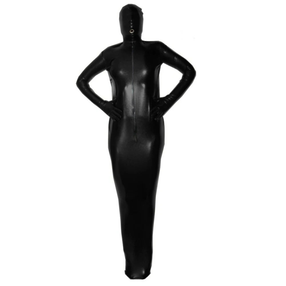 Fetish Latex Bondage Costume,Sissy Full Body Cover Catsuit,Shiny PVC,Front Zipper Bodysuit, Role Play, Erotic Outfit,Long Sleeve