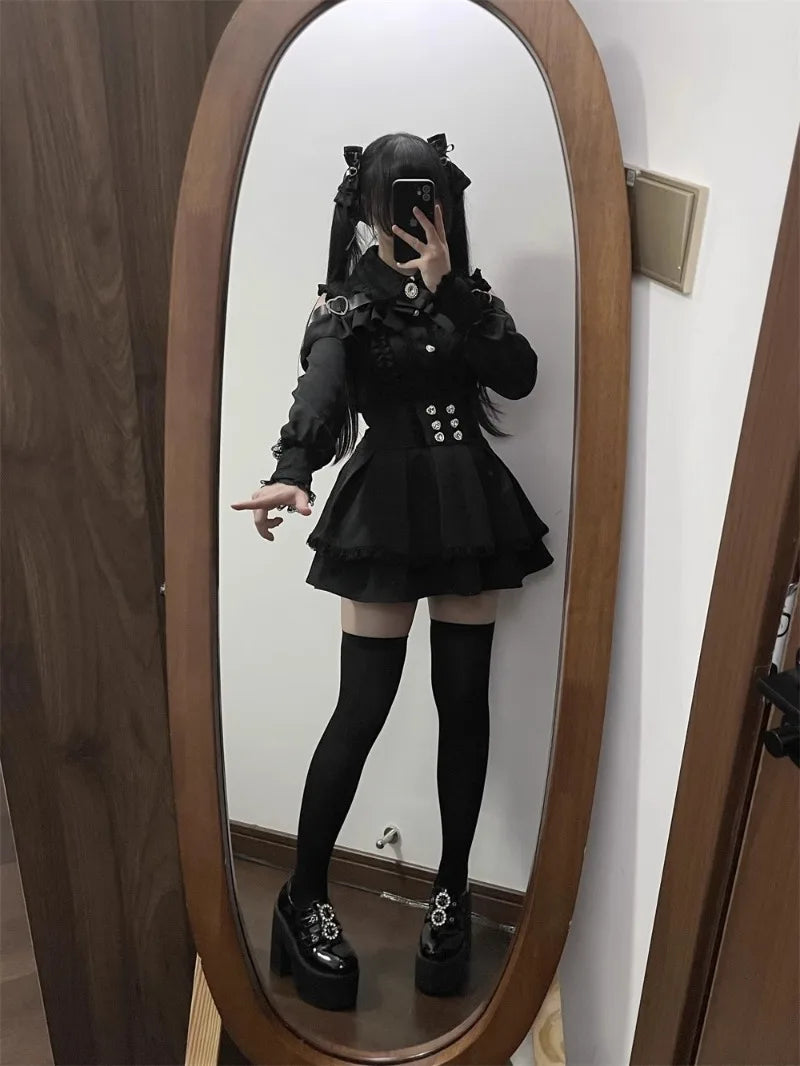 Jirai Kei Outfit Lolita Girl Cosplay Jk Uniform Cute Dress Black Skirt Women Costume Stage Performence Clothes Anime Dresses