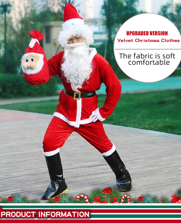 New Year Christmas Eve Cosplay Family Party Clothes Santa Claus Costume Christmas Complete Dress Up Outfits For Men