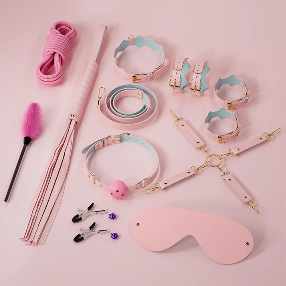 11 PCS/SET Sex Leather Bdsm Bondage Kit Bed Restraints SM Slave Fetish Handcuff Sex Toys for Couples Sexy Erotic Toys Sex Tools