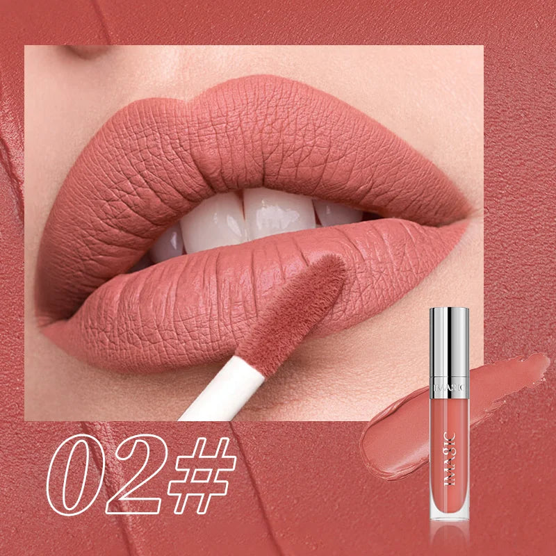 IMAGIC Natural Matte Lipgloss Stainless Steel Cup Waterproof Long-Lasting Lip Makeup Beauty 8ml NO.LP-221