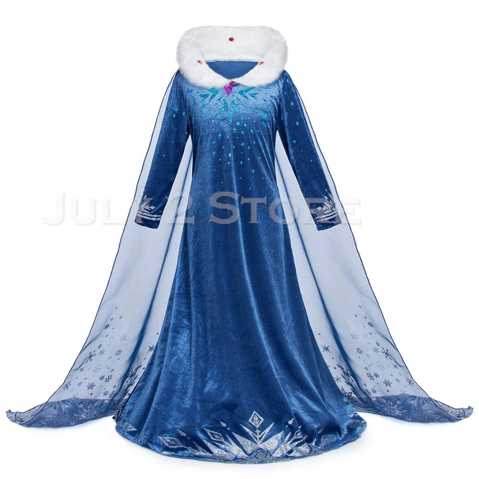 Adult Kid Ice Winter Queen Anime Princess Cosplay Costume Elsa Fantasia Cloak Halloween Party Women Ball Dress Stage Uniforms