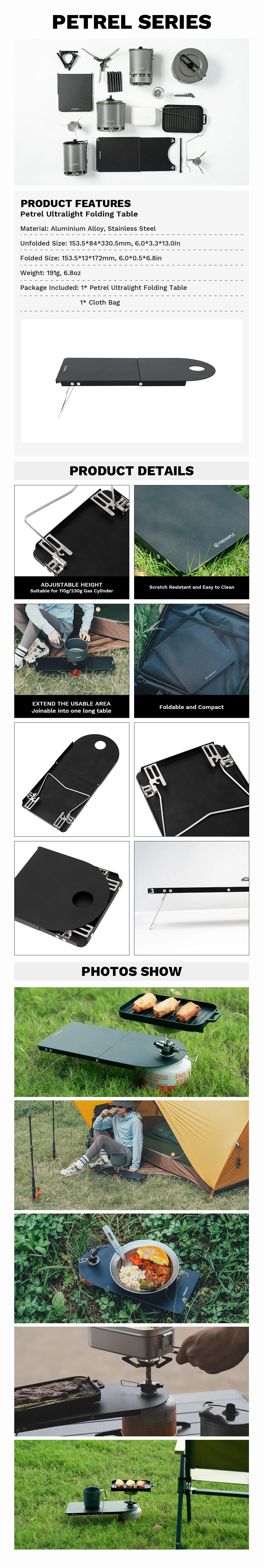 Fire-Maple Petrel Ultralight Table Portable Foldable Aluminum Desk for Solo Hiking Camping Travel Gas Burner Rack Table 191g