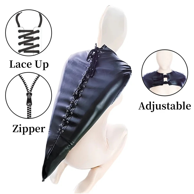 Erotic Restraint Lingerie Set with Unisex Upper Body Bondage Harness Single Glove Hood Mask for Couple BDSM Play Costume