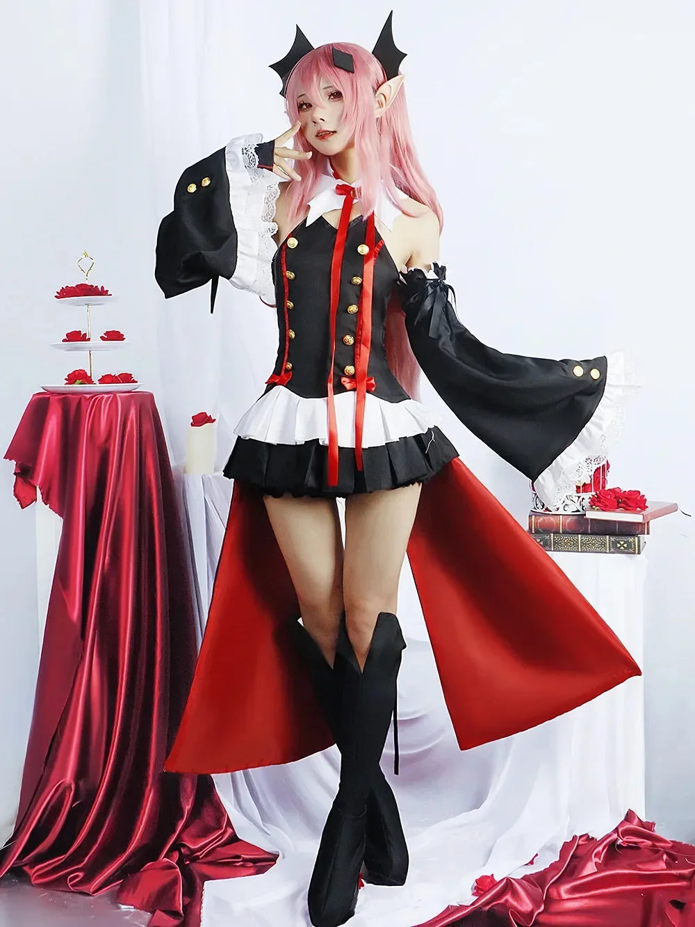 Anime Seraph of the end Krul Tepes Cosplay Vampire Wig Elf Ears Cosplay Costume For Women Halloween Carnival Party Comic Con