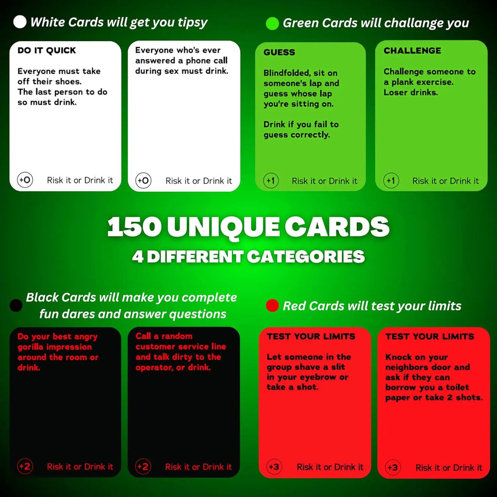 Risk It Or Drink It Fun Party Game For College Card Game Drinking Game Pregame Night Hilarious Dares Challenges Questions Adults