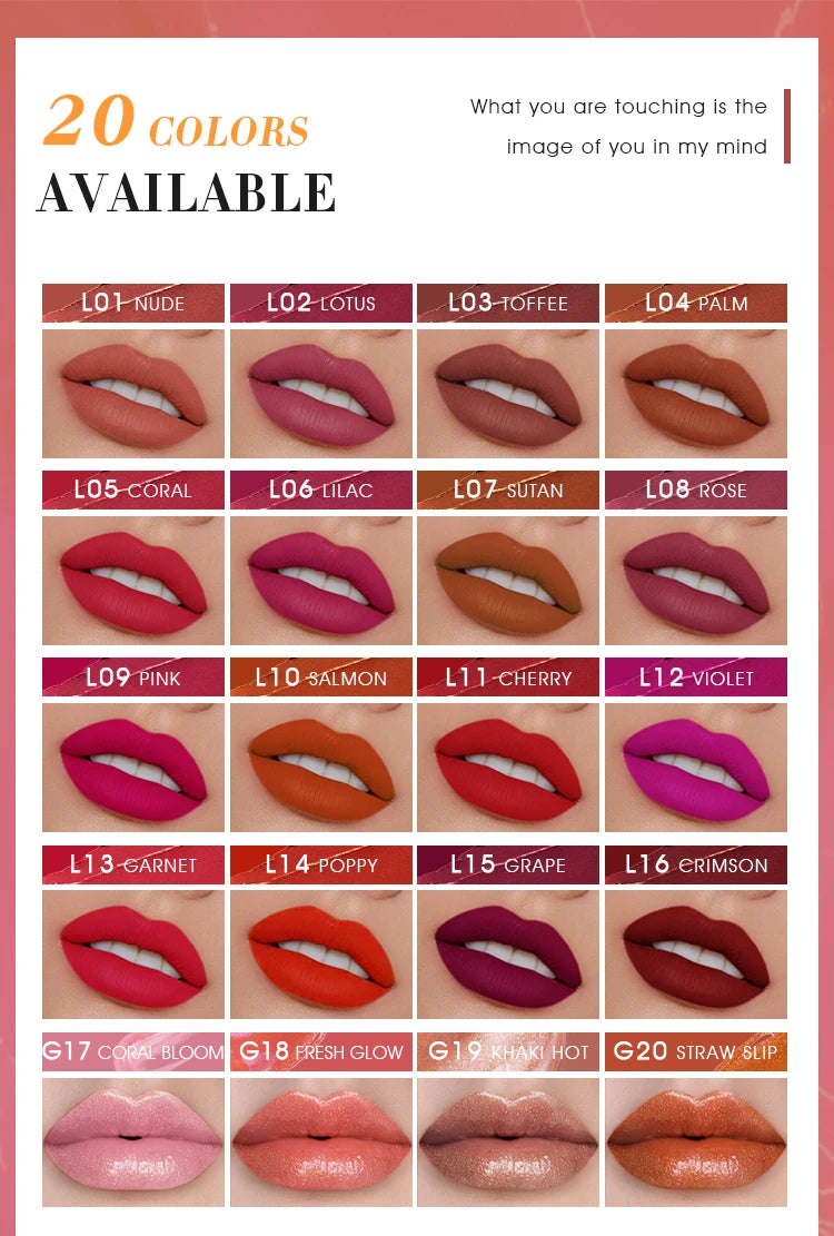 IMAGIC 20Colors Lip Glaze&Gloss Long Lasting Matte Moisturizing Lightweight Pigment Liquid Lipstick Silky Texture Women Makeup