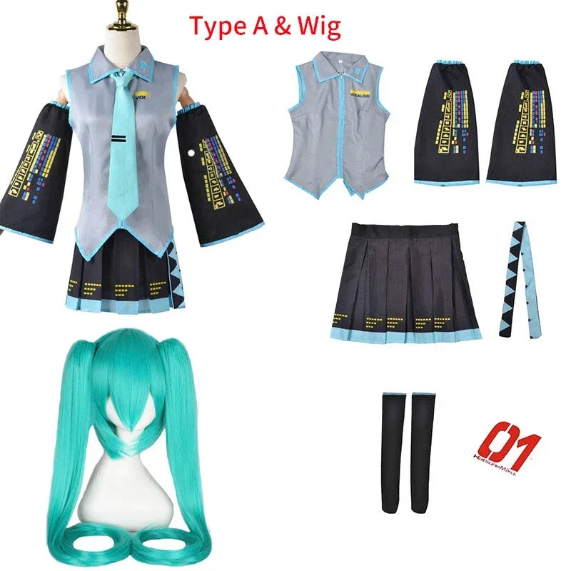 V Miku Cosplay Costume Green Ponytail Wig Virtual Singer Cosplay Shoes Boots Official Uniform for Girl Party Comic Con Outfits