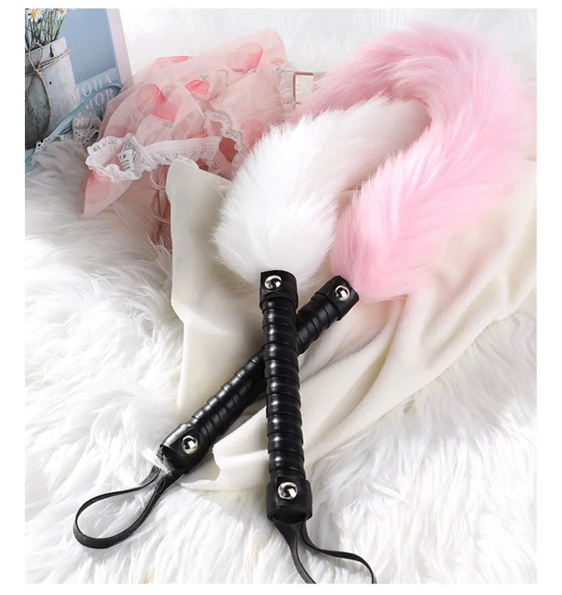 Fetish PU Leather With Fox Tail Whip Flogger Handle Spanking Paddle Flirting BDSM Adult Game Erotic Sex Toys for Women Couples