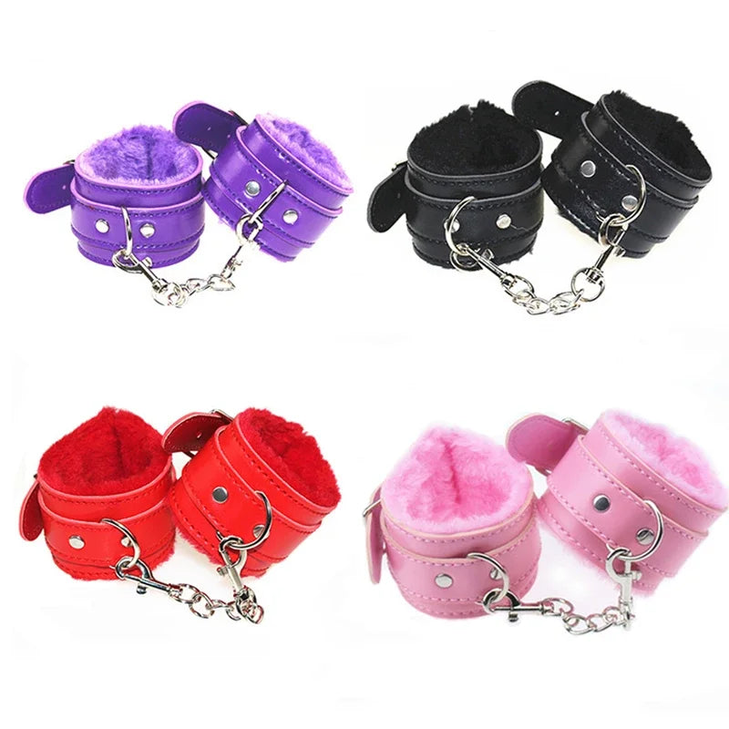 1 Pair Sexy Hand Wrap PU Leather Plush Handcuff Ankle Cuff Bracelet Bondage Lingerie Cosplay Accessories Couples Games Sex toys