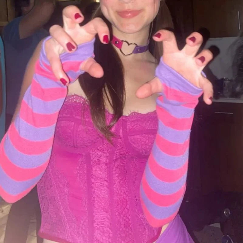 Halloween Costume Purple Striped Home Wear Set Cheshire Cat Cute Paw Role Play Adult Carnival Party Set Costume Outfits