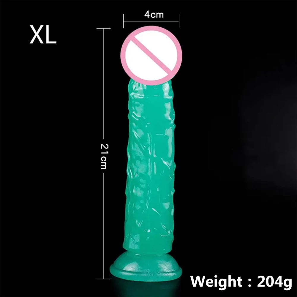 Five Sizes Green Glow-In-The-Dark Fluorescent Eggless Enlargement Simulated TPE Dildo Thickening and Lengthening Realistic Penis