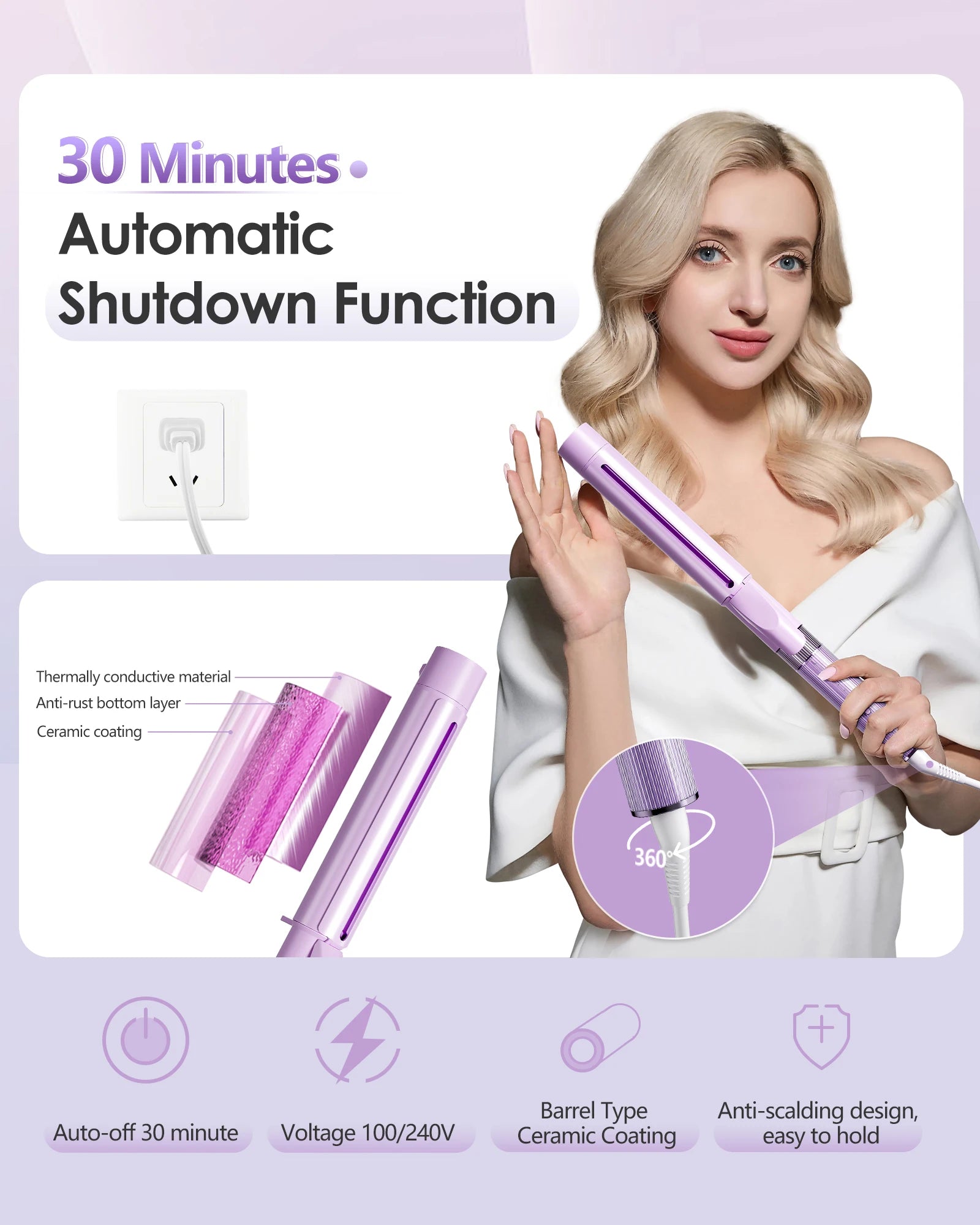 1.2&1.4 Inch Curling Wand, Professional Curling Iron, Negative Ions Hair Curler, Large Barrel Curling Iron