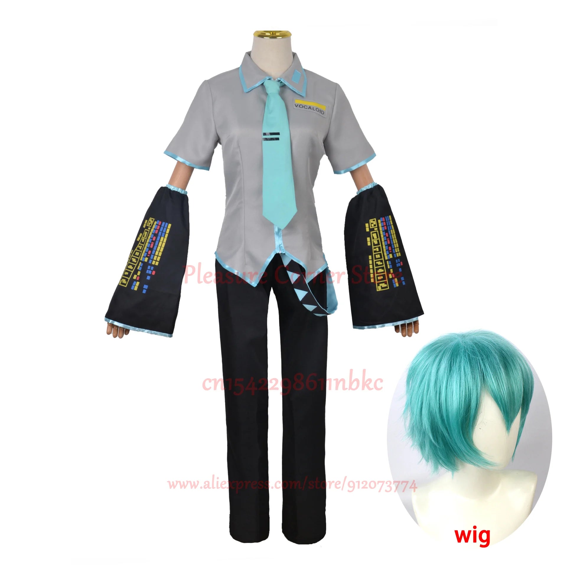 Miku Cosplay Full Set Silver Grey Patent Leather Fabric Suit Miku Cosplay Shoes Headwear Costume Outfit JK uniform Cosplay