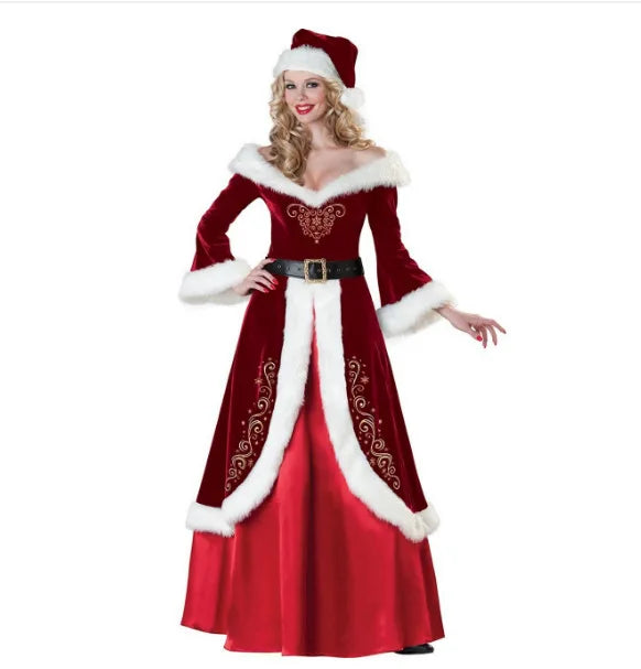Adult Men and Women Cos Christmas Santa Claus Cosplay Costumes Birthday Couple Party Stage Performance Clothing Girls Xmas Gifts
