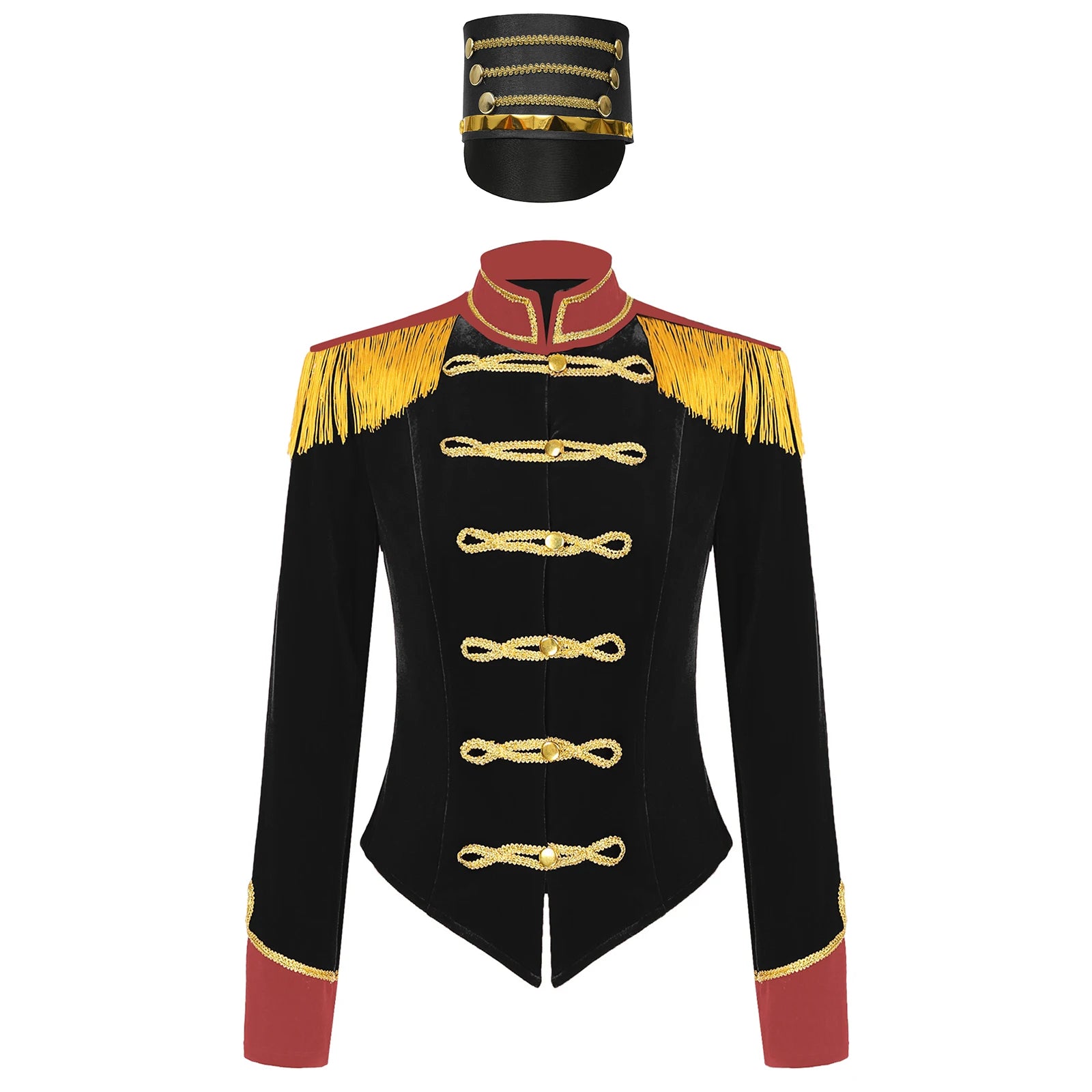 Womens Marching Band Drummer Costume Long Sleeve Circus Ringmaster Jacket Nutcrackers-hat Honor Guard Uniform Drum Major Outfits