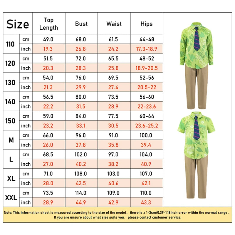 BEAST KINGDOM Nick Wilde Cosplay Costumes Zootopia Cosplay Summer Shirt Tie Nick Suits Halloween Carnival Cos Adult Unisex Gifts