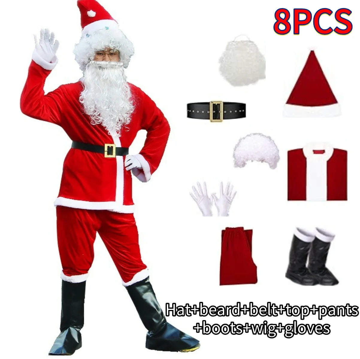 New Year Christmas Eve Cosplay Family Party Clothes Santa Claus Costume Christmas Complete Dress Up Outfits For Men