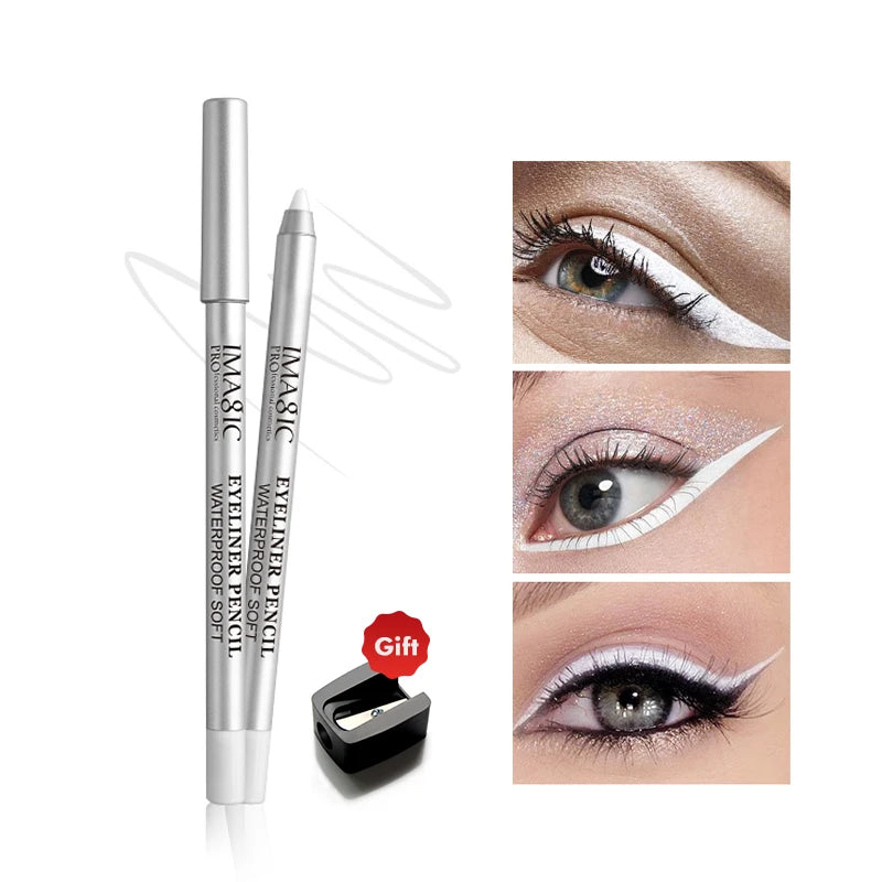IMAGIC Eyeliner With Pencil Black\White\Nude Color Sharpener Long Lasting Liner Eye Waterproof Gel Eye Makeup