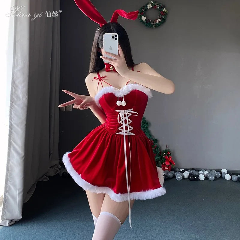 Sexy Christmas Bunny Girl Costume Dress for Women Cute Xmas Party Clubwear Stage Performance Festive Photo Shoot Outfits