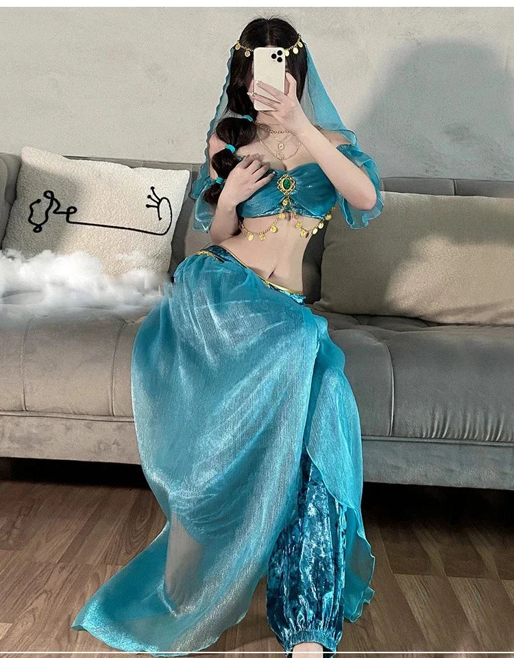 Festival Arabian Princess Costumes Indian Dance Embroider Bollywood Jasmine Costume Party Cosplay Jasmine Princess Fancy Outfit